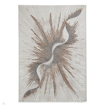 Creation 50156 Modern Abstract Helix Distressed Metallic Shimmer Soft Textured Low Profile Short-Pile Beige/Bronze/Warm Taupe Rug-Think Rugs-Rug Love - The Most Loved Rug Store